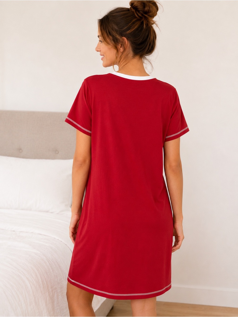 Lazy One Red and White Cotton Nightshirt - Picture 2 of 5